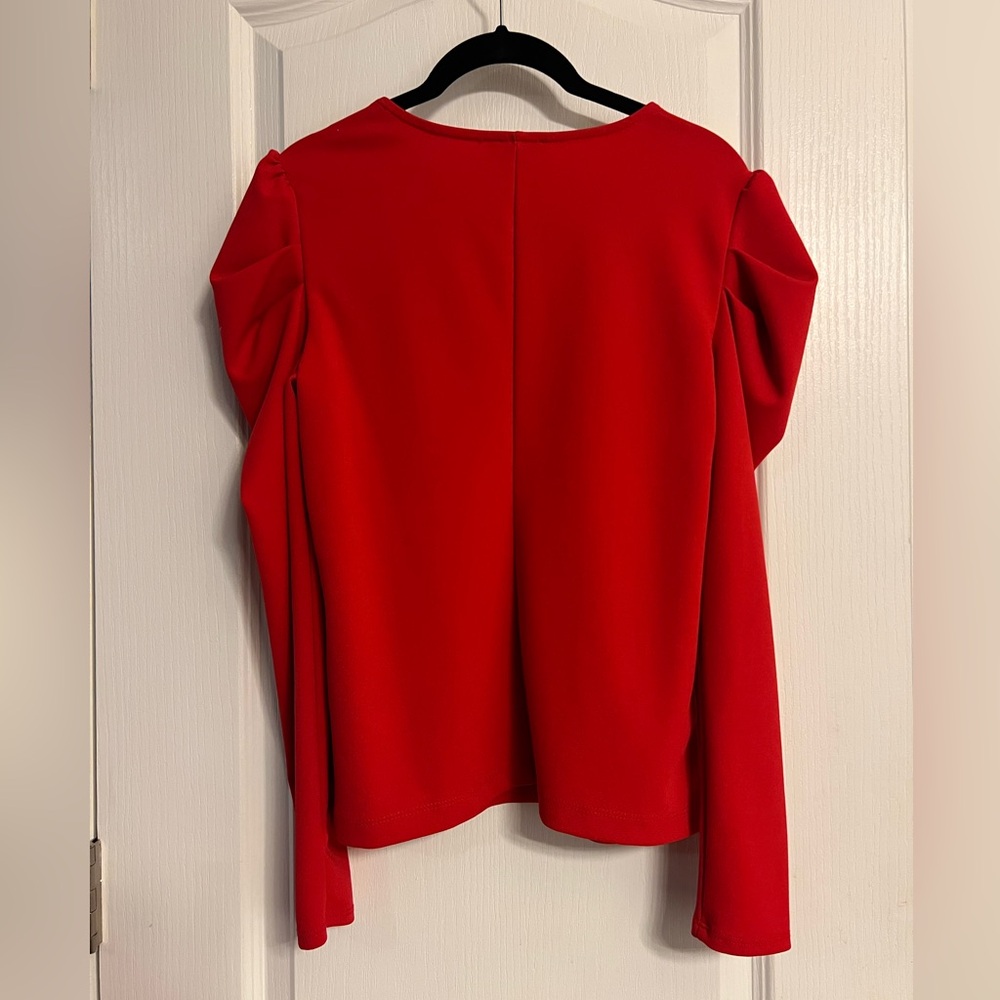 EXPRESS Crew Neck Puff Long Sleeve Tee SMALL Lipstick Red Blouse Top - Picture 12 of 13
